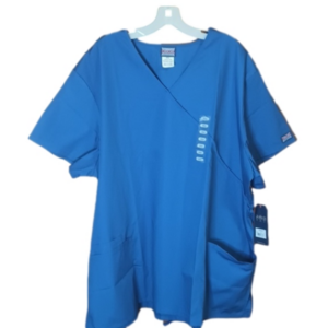 NWT (A1-3) Royal Blue Tie Back V Neck Faux Wrap Front Scrub Nurse Top 3X